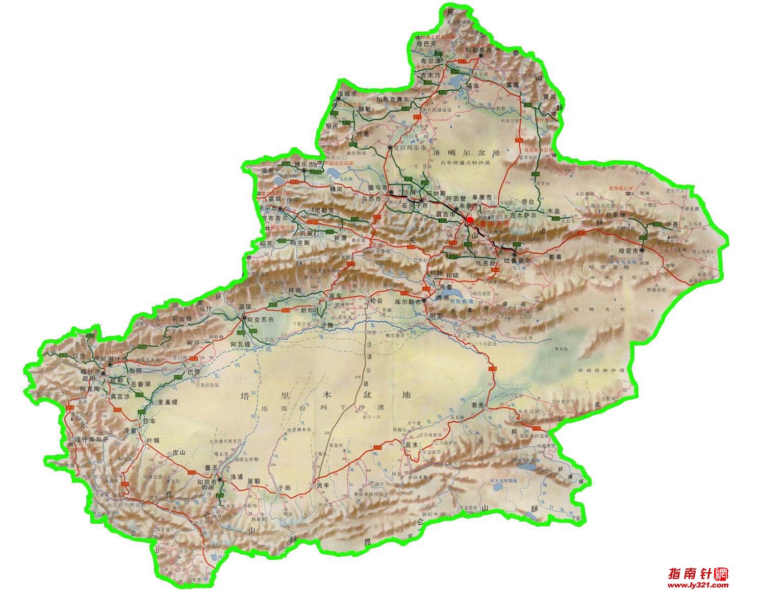 新疆三山夹两盆说的是新疆地形特点:地形特徵是山脉与盆地相间排列