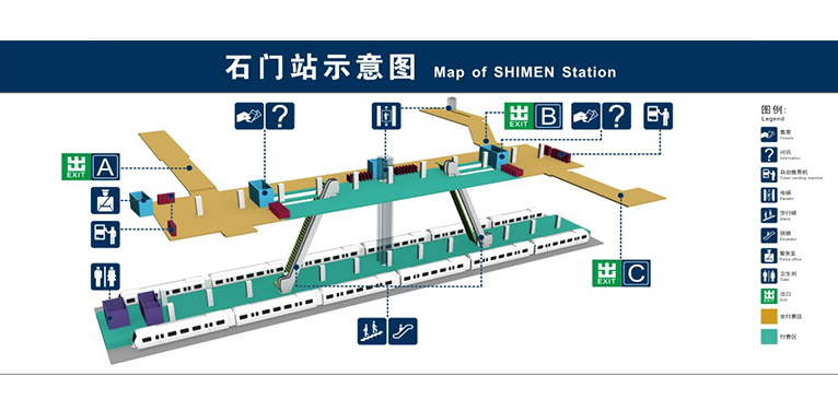 石门站地理位置图 结构 该站为地下车站,双跨结构,采用整体式站厅,岛