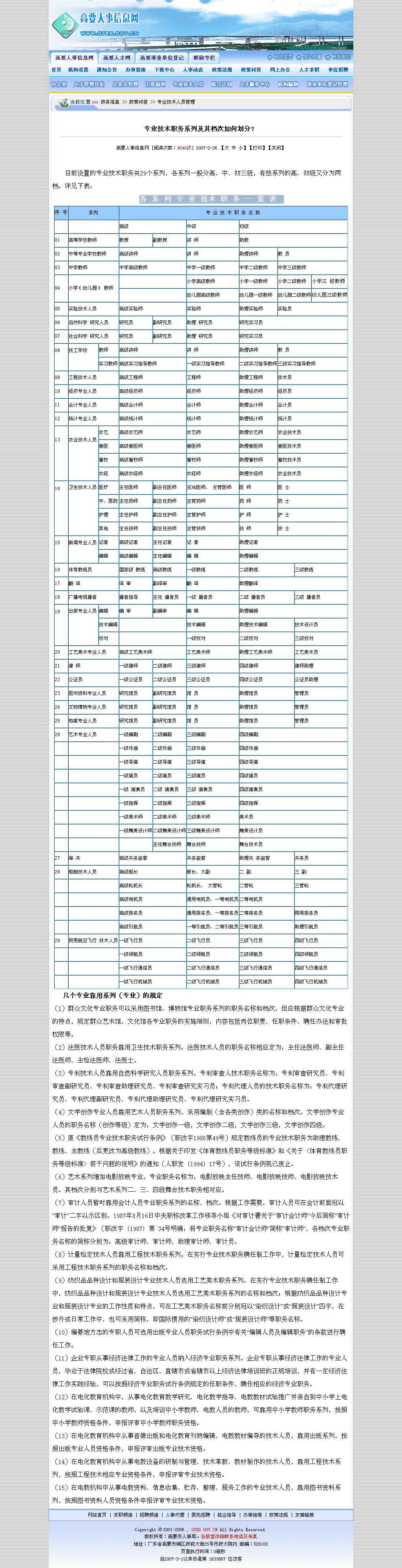 專業技術職務系列及其檔次如何劃分