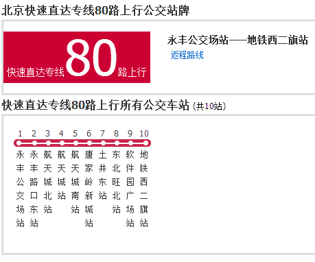 北京公交快速直達專線80路