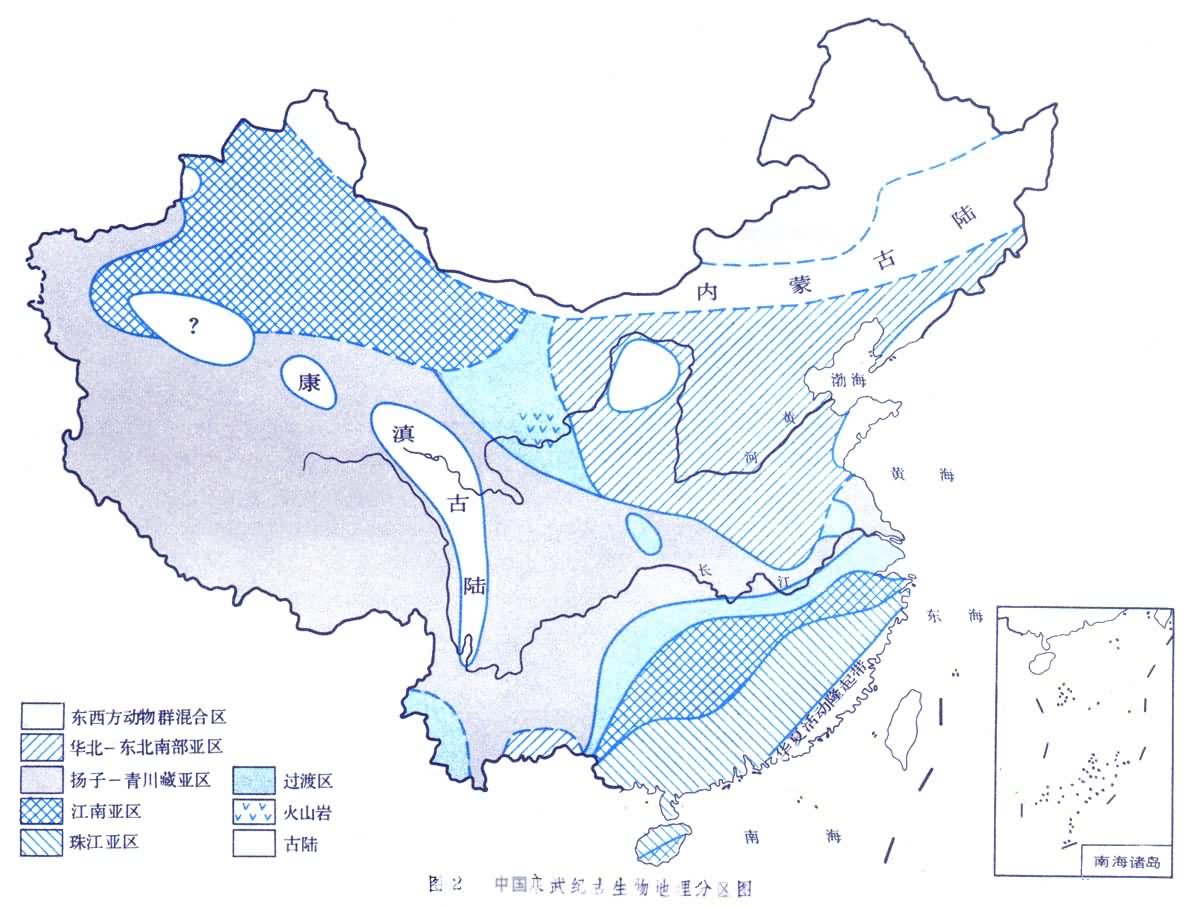 中國寒武紀生物地理分布圖