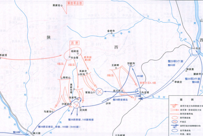 沙家店戰役經過示意圖