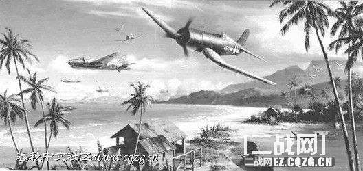 珊瑚海上空的日軍戰機（油畫作品）