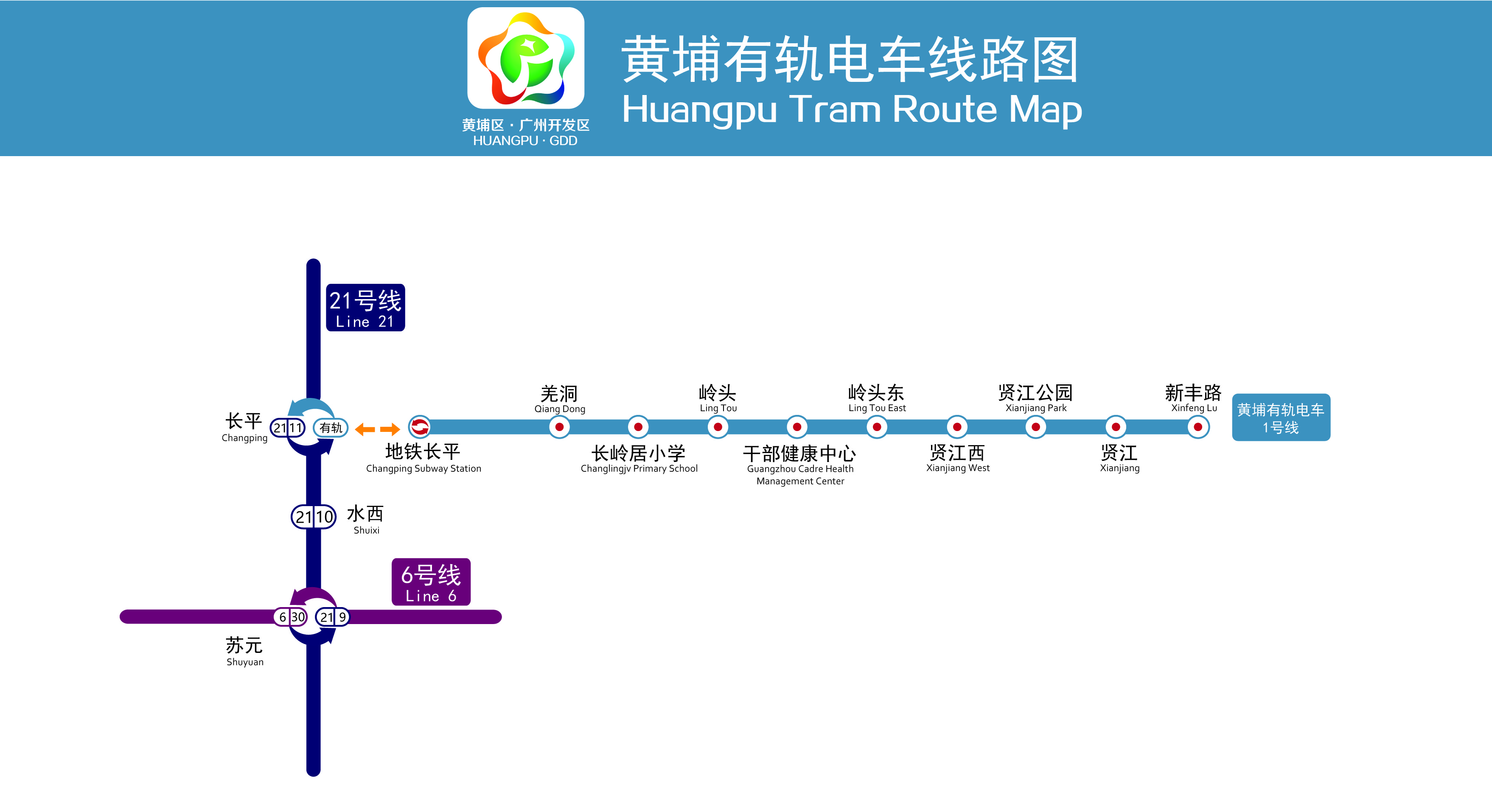 黃埔有軌電車1號線線路圖