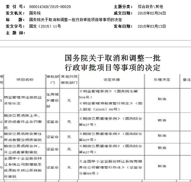 國務院關於取消和下放一批行政審批項目等事項的決定