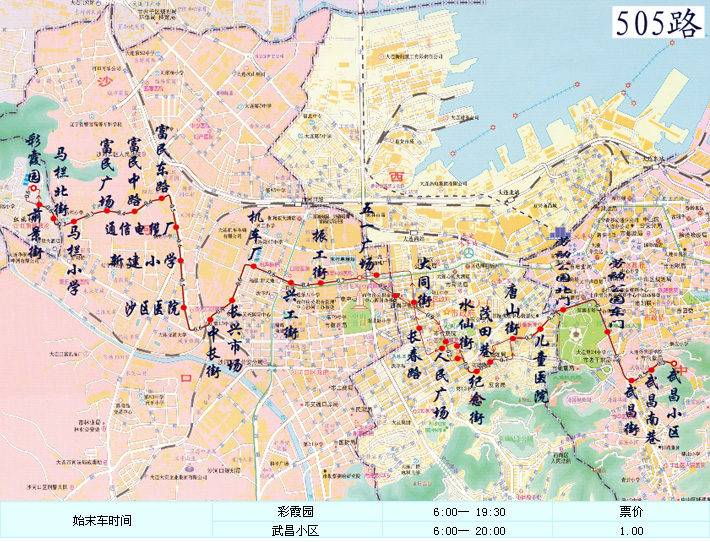 大連公交505路線路走向圖