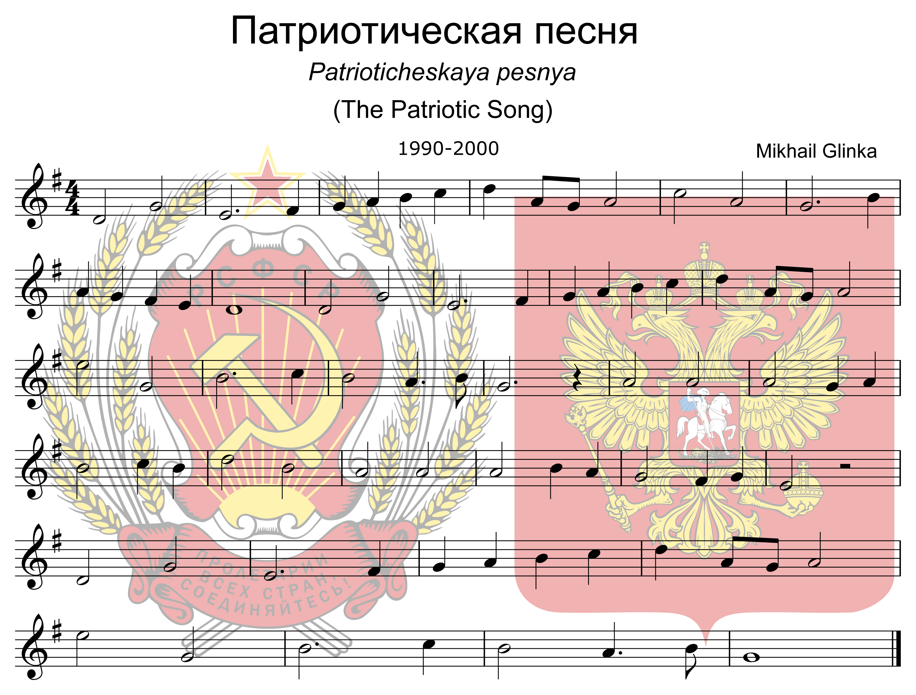俄羅斯前國歌《愛國歌》五線譜