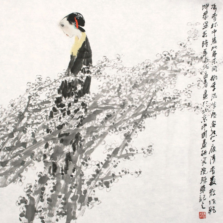 桃花仕女圖(陳華創作畫作)