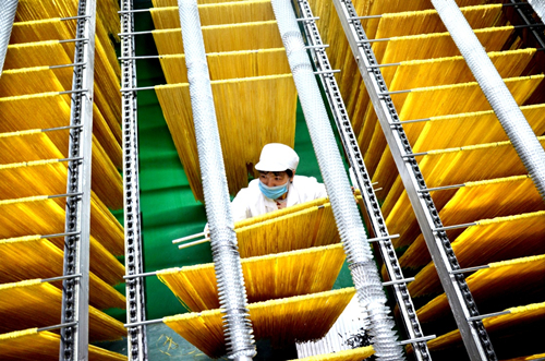 麵條(一種用穀物或豆類的麵粉製成的食物)