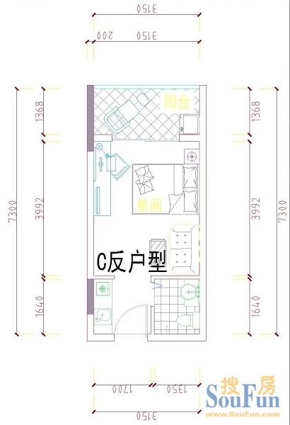 公寓平面圖 2室2廳戶型圖