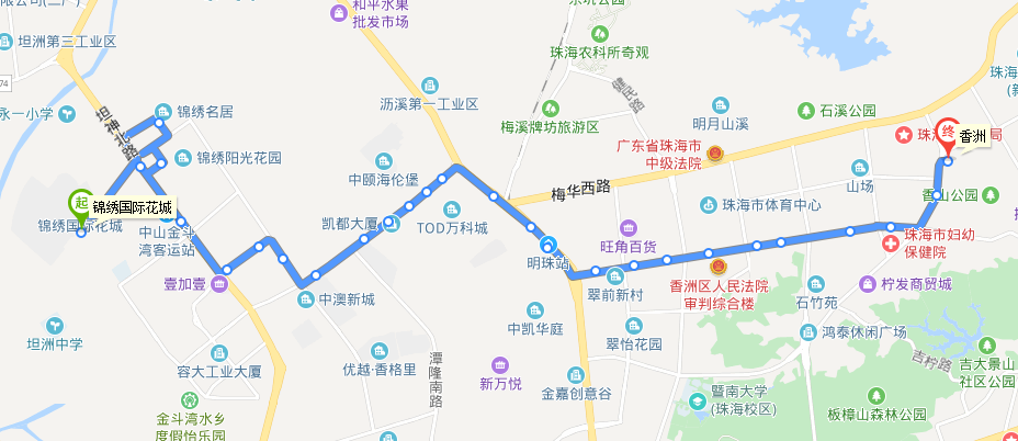 中山公交993路線路走向圖