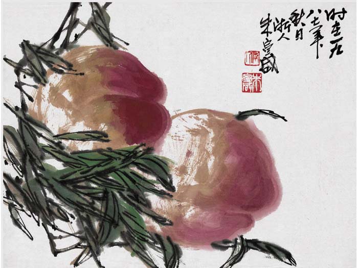 朱宣鹹中國畫《壽桃》