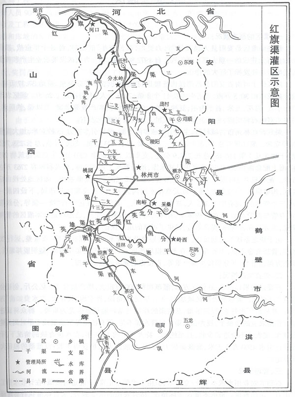 紅旗渠灌區示意圖 岳