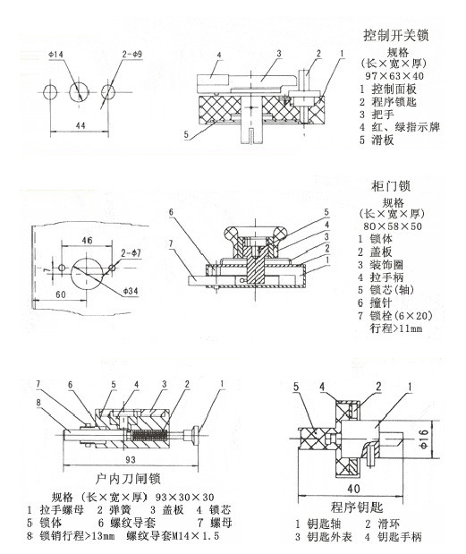 程式鎖外形及安裝尺寸