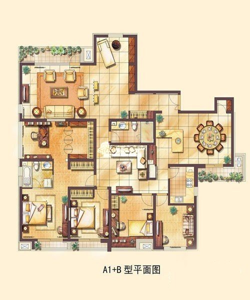 A+B戶型圖五室三廳兩衛面積258.00m2戶型圖