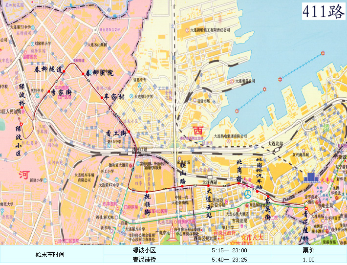 大連公交411路線路走向圖