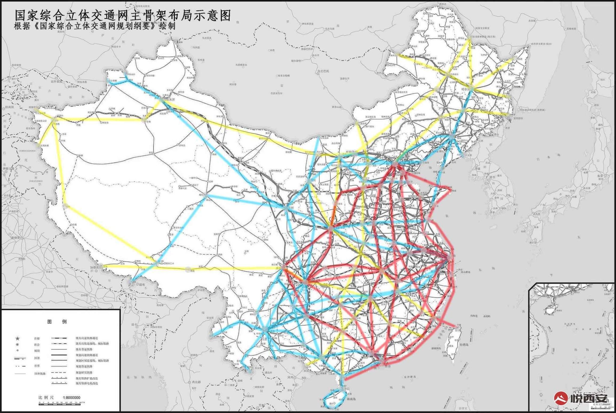 國家綜合立體交通網主骨架布局示意圖