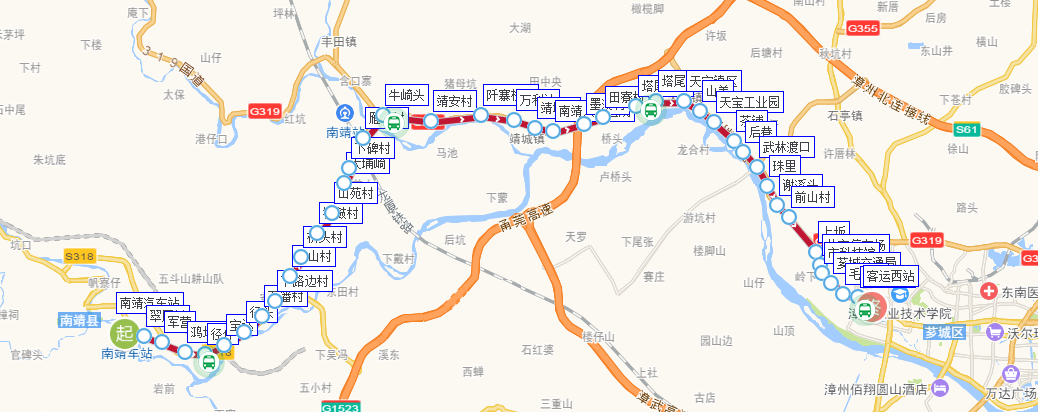 漳州公交601路下行路線圖