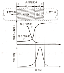 圖2-1火焰前鋒面的構造