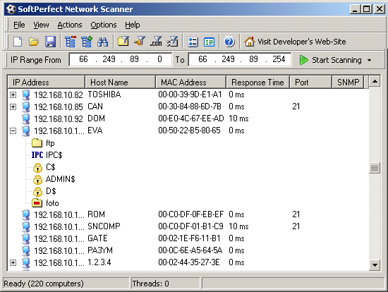 Network Scanner 主視窗和掃描結果