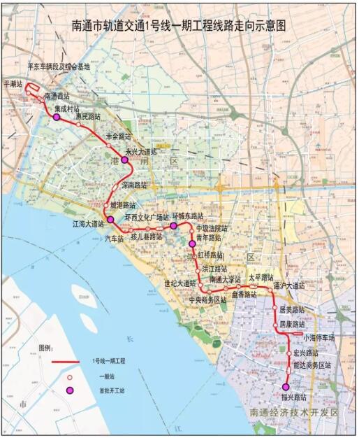 南通捷運1號線線路走向圖