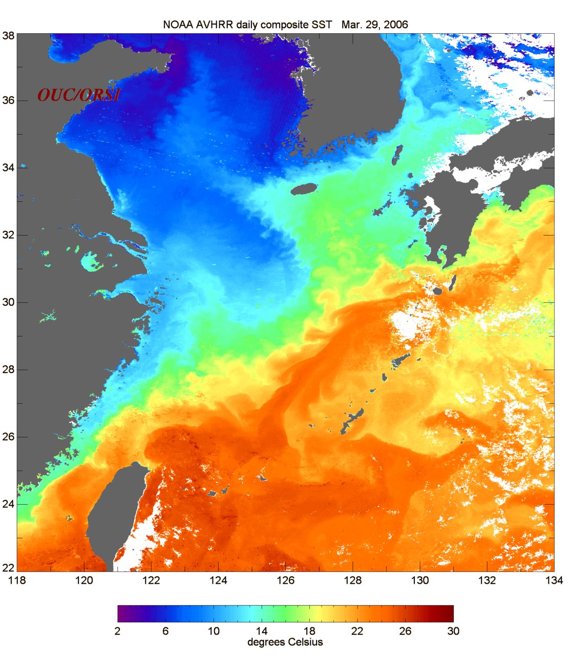 中國沿海地區海溫分布