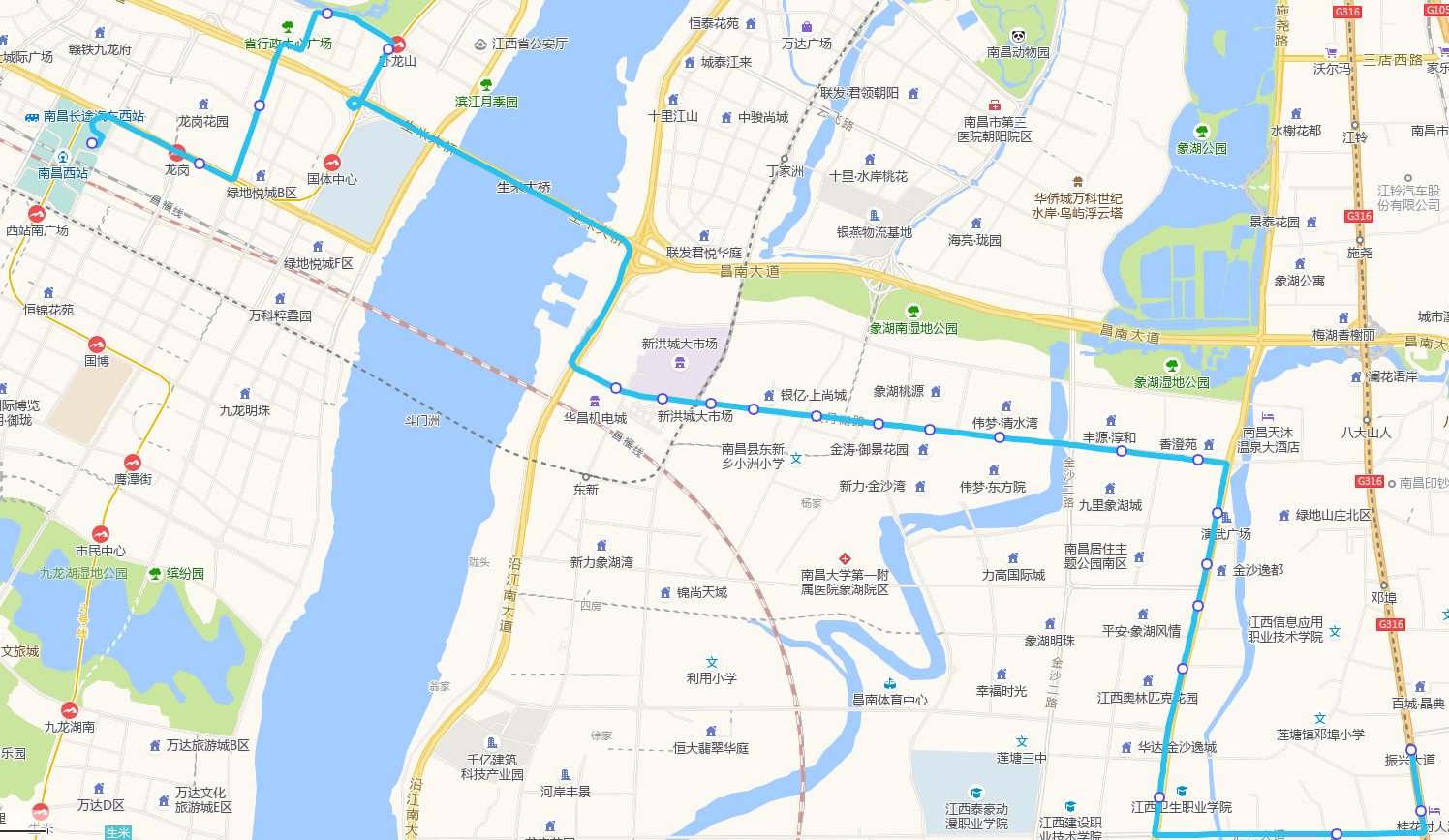 南昌公交707路下行線路圖