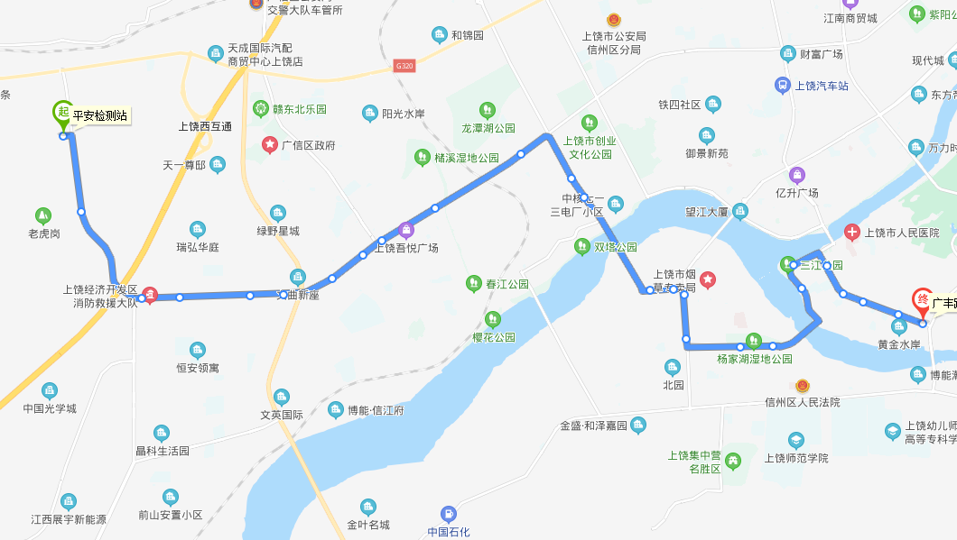 上饒公交5路下行路線圖