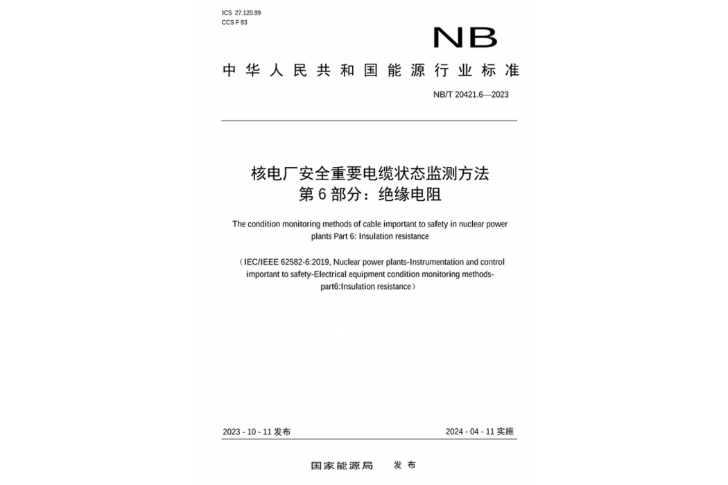 核電廠安全重要電纜狀態監測方法—第6部分：絕緣電阻