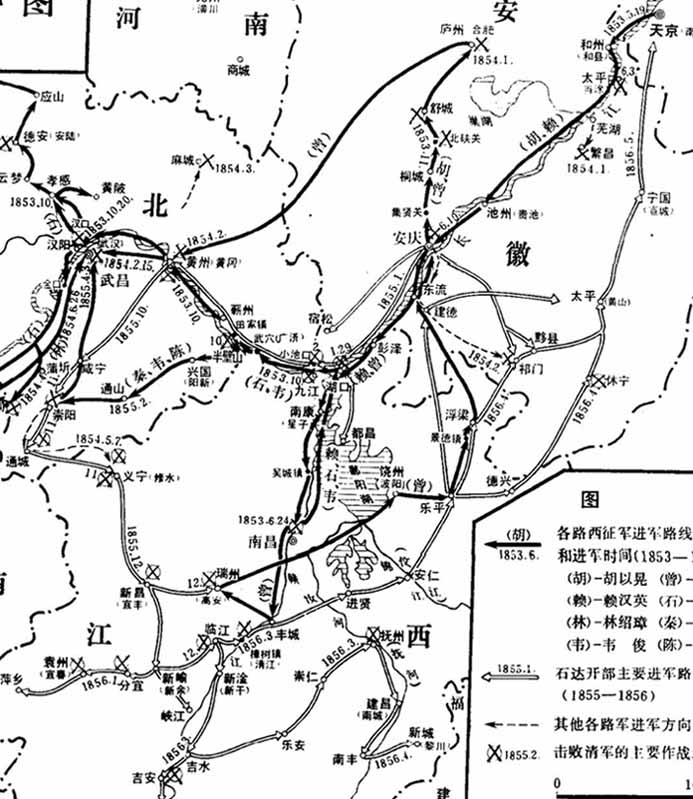 太平軍西征前期形勢圖