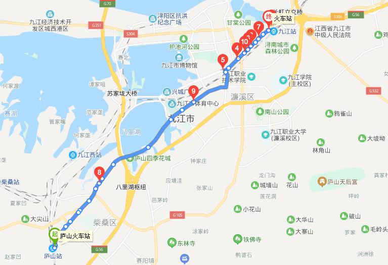 九江公交75路線路走向圖