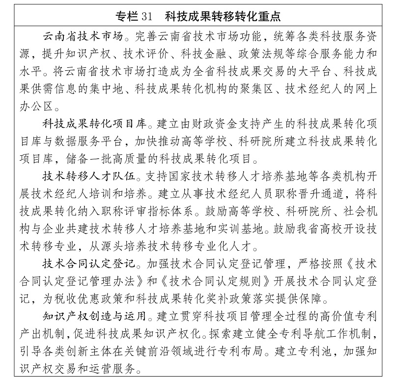 雲南省 “十四五”科技創新規劃