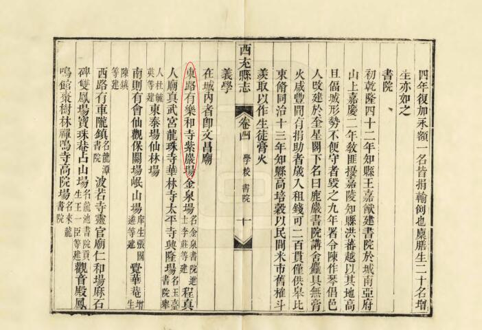 《西充縣誌》卷四學校書院第十頁記載：義學紫崖書院