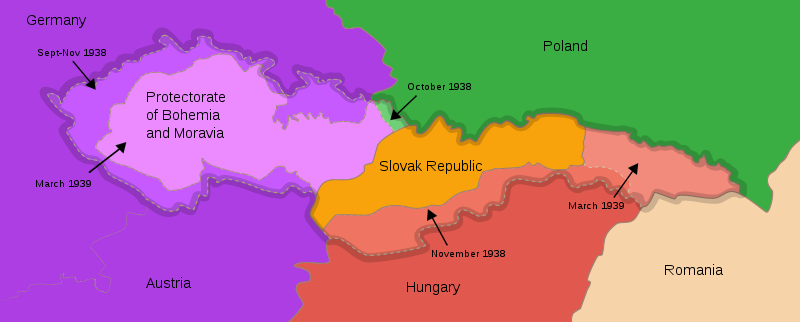 捷克斯洛伐克，紅色區域被劃歸匈牙利