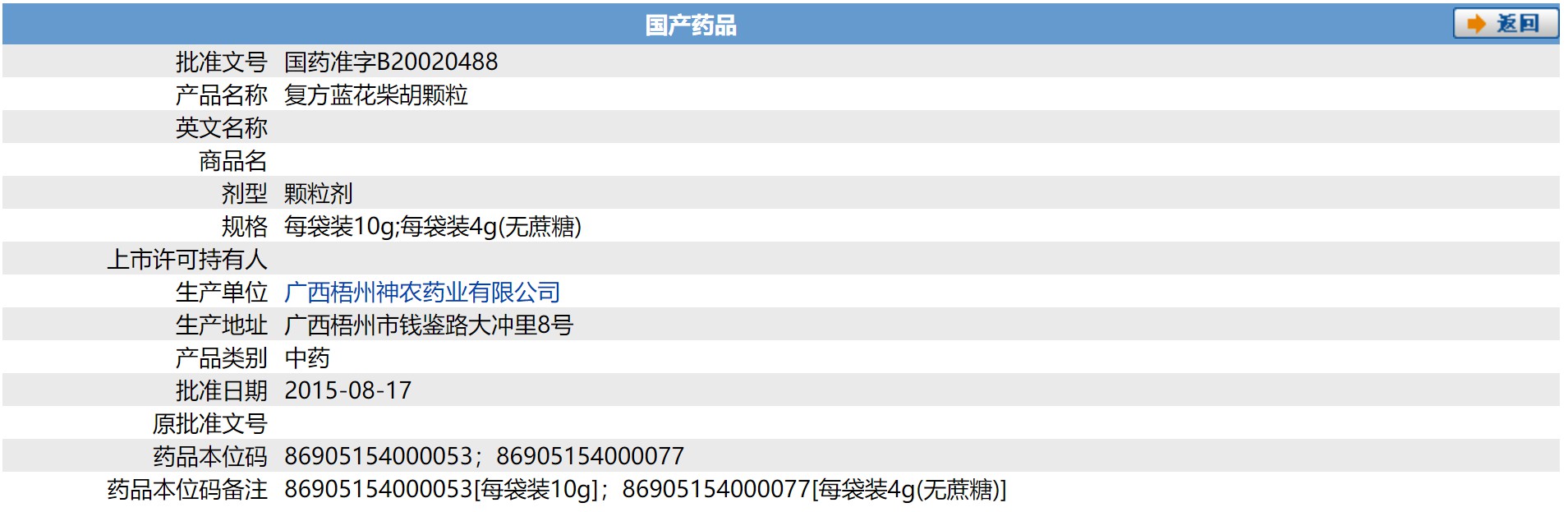 複方藍花柴胡顆粒