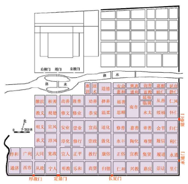 唐代洛陽城洛南里坊區示意圖