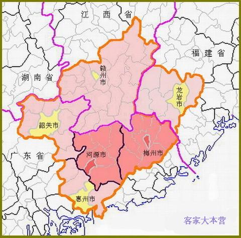 客家大本營的六個城市