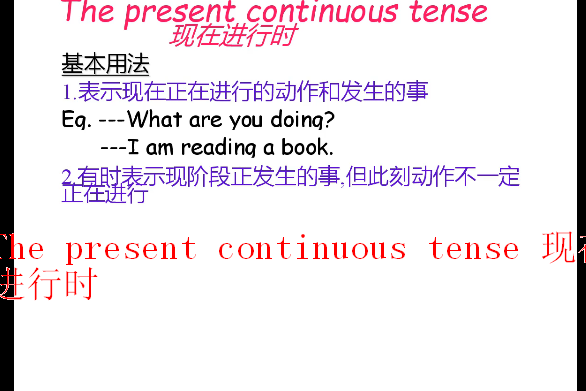 The present continuous tense 現在進行時