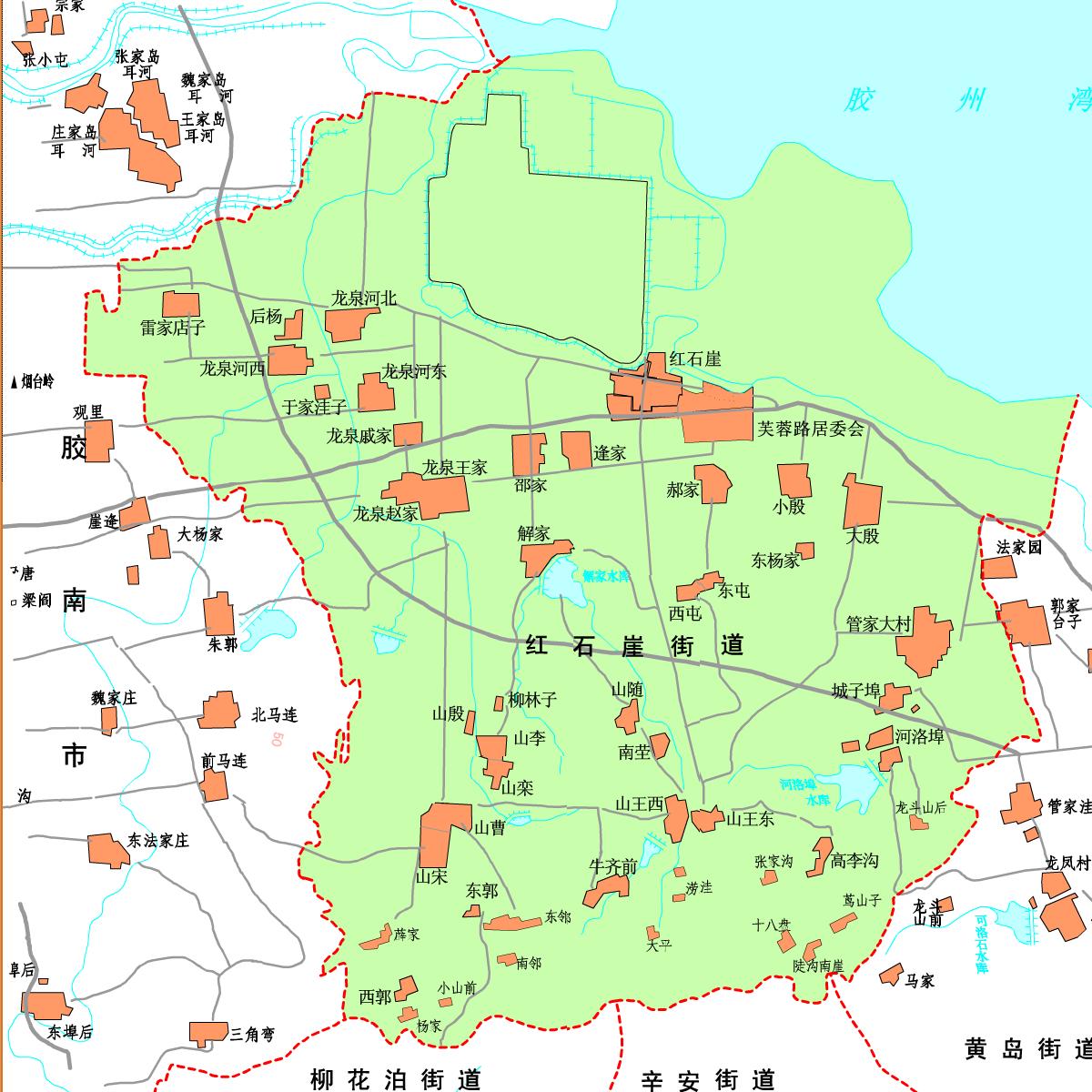 紅石崖街道轄區村居地理位置