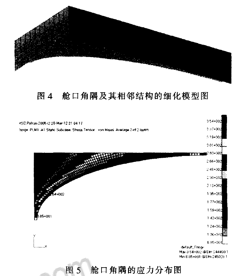 角隅細化模型圖與應力分布圖