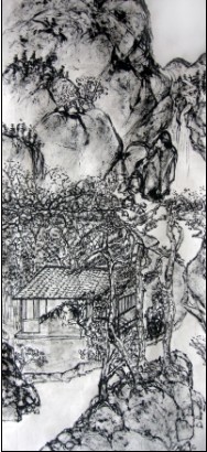 桃花源里問津圖，50×20cm，焦墨，2012