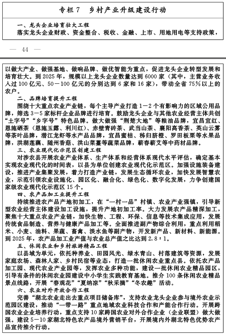 湖北省推進農業農村現代化“十四五”規劃