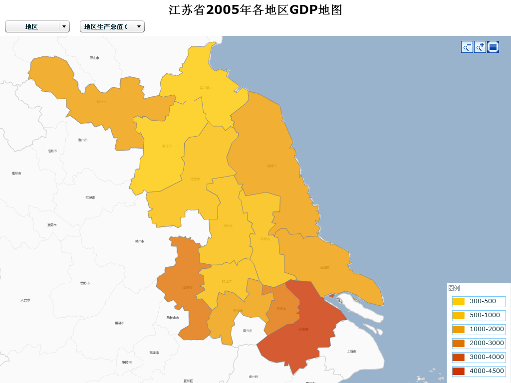 數據地圖網用戶製作的江蘇省2005年GDP地圖