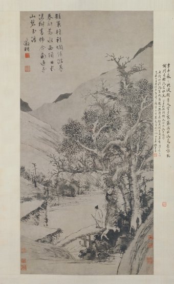 溪橋策杖圖(文徵明溪橋策杖圖軸)