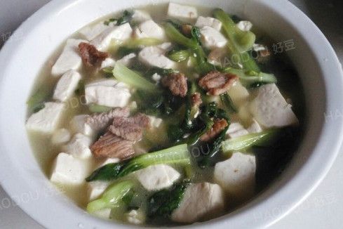 青菜豆腐肉片湯