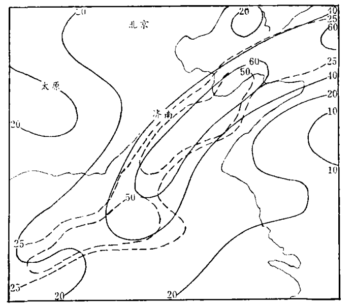 圖41978年6月25日20時850毫巴變形率和雨量分布