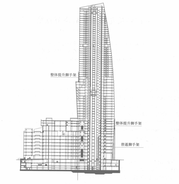 高層、超高層弧形立面整體提升腳手架施工工法