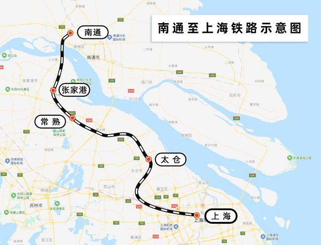 滬蘇通鐵路走向示意圖