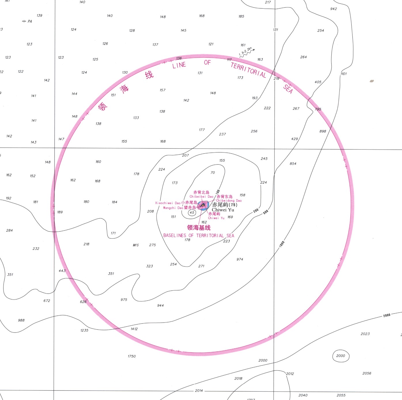 中國釣魚島及其附屬島嶼領海基線圖（赤尾嶼部分截圖）