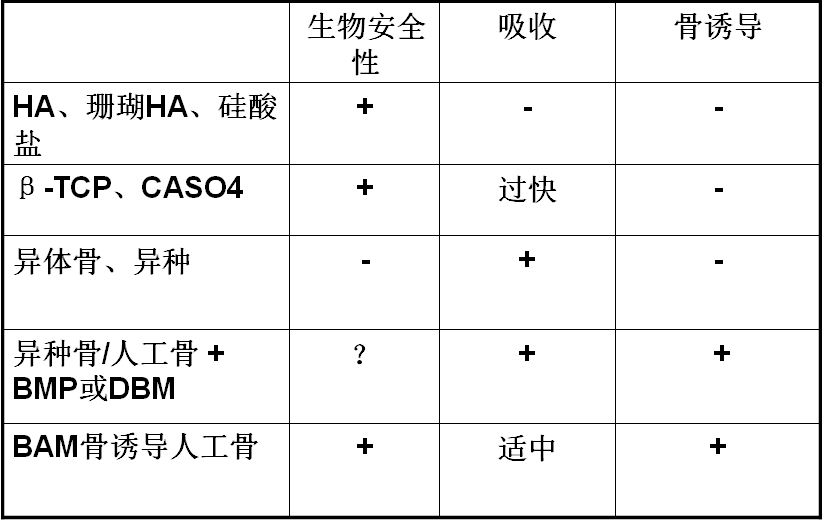 各種植骨材料的對比